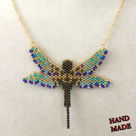 Dragonfly Beetle Miyuki Necklace Hand Made - Picture 2 of 3